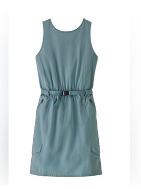 Patagonia women’s Upwell Blue Fleetwith sleeveless Belted mini Dress Small